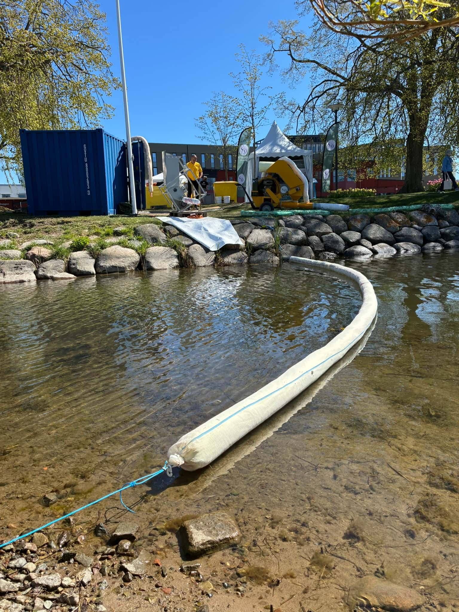 Boom deployed in the water